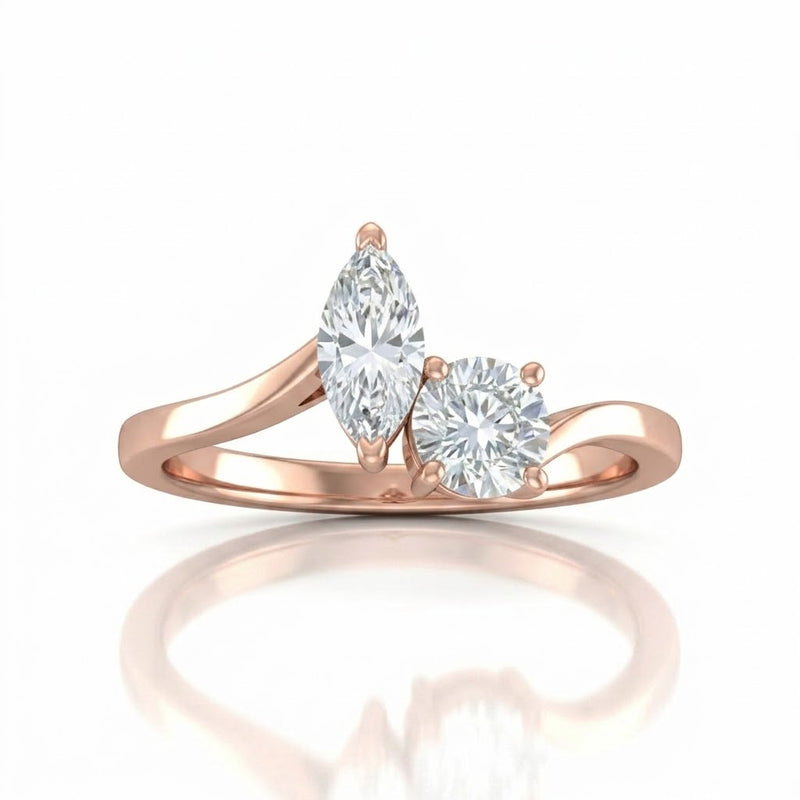 Rose Gold Maravelle Toi et Moi Marquise & Round Diamond Engagement Ring