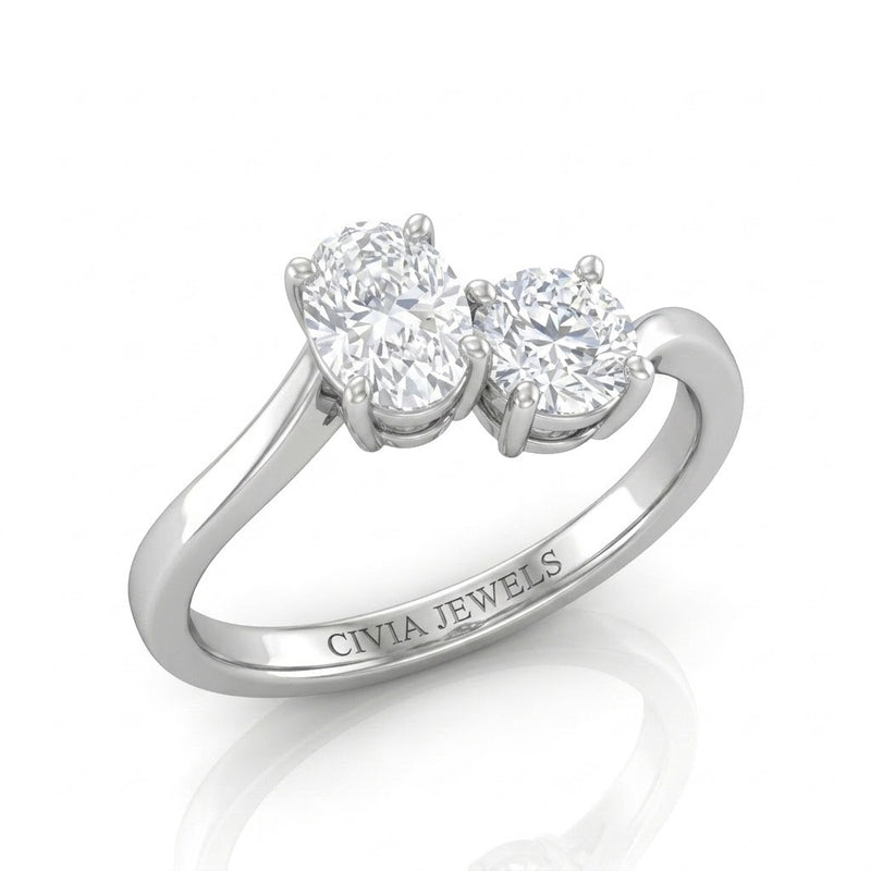 White Gold Maravelle Toi et Moi Oval & Round Diamond Engagement Ring