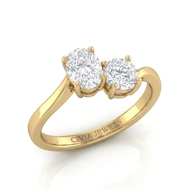 Yellow Gold Maravelle Toi et Moi Oval & Round Diamond Engagement Ring