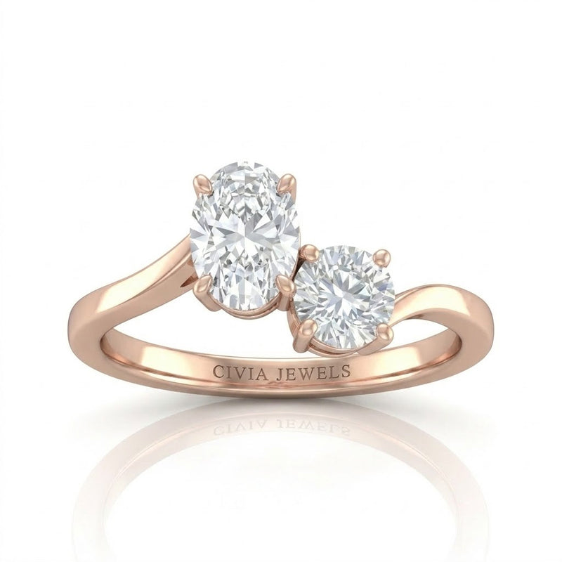 Rose Gold Maravelle Toi et Moi Oval & Round Diamond Engagement Ring