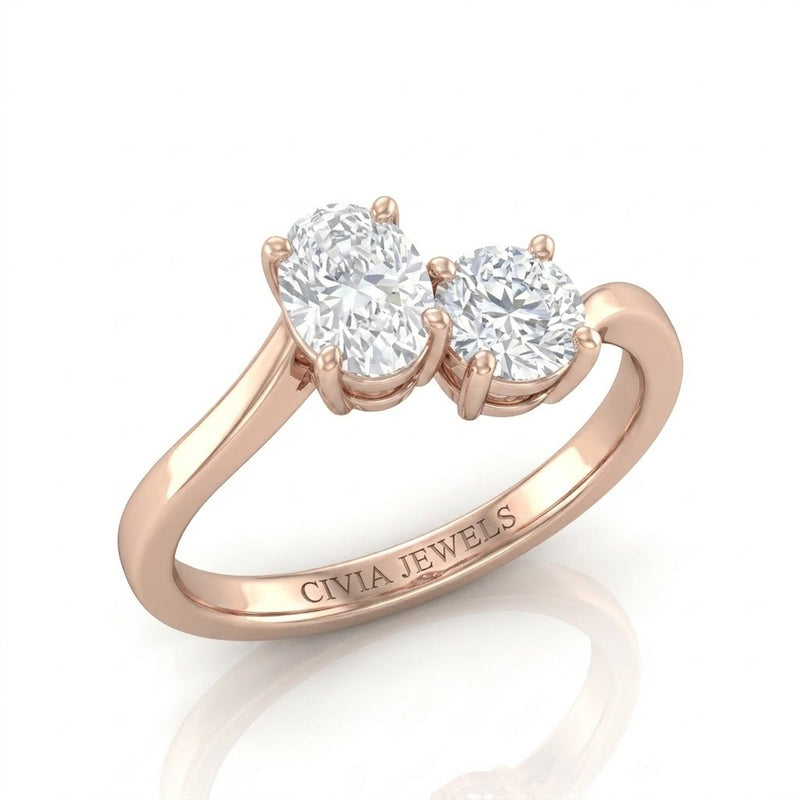Rose Gold Maravelle Toi et Moi Oval & Round Diamond Engagement Ring