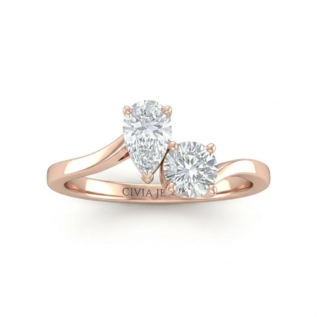Rose Gold Maravelle Toi et Moi Pear & Round Diamond Engagement Ring