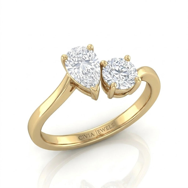 Yellow Gold Maravelle Toi et Moi Pear & Round Diamond Engagement Ring