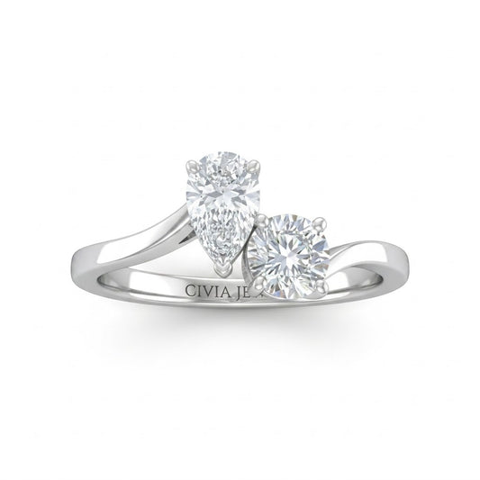 Silver Maravelle Toi et Moi Pear & Round Diamond Engagement Ring