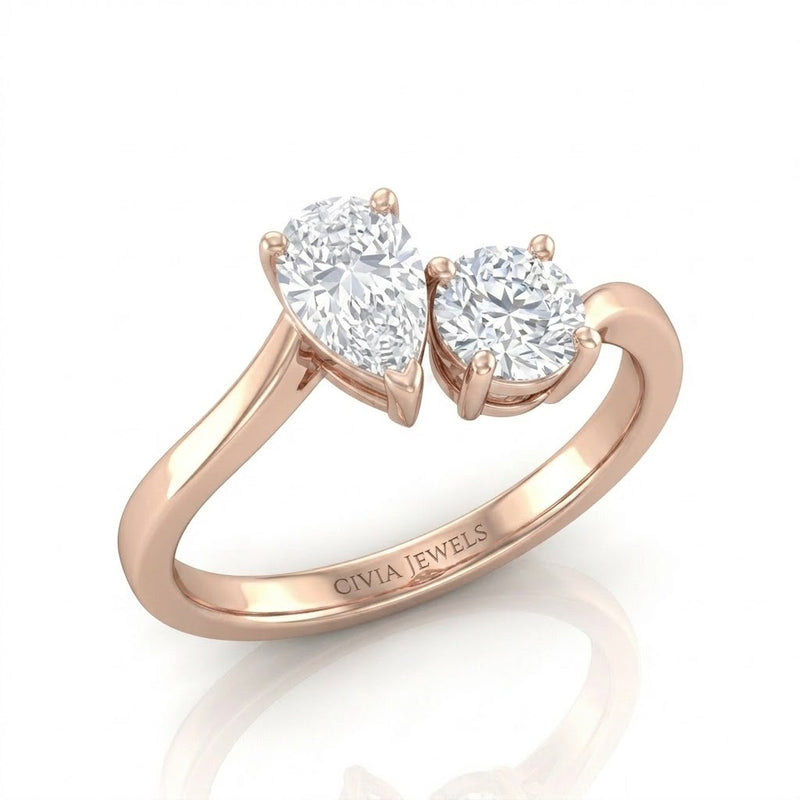 Rose Gold Maravelle Toi et Moi Pear & Round Diamond Engagement Ring