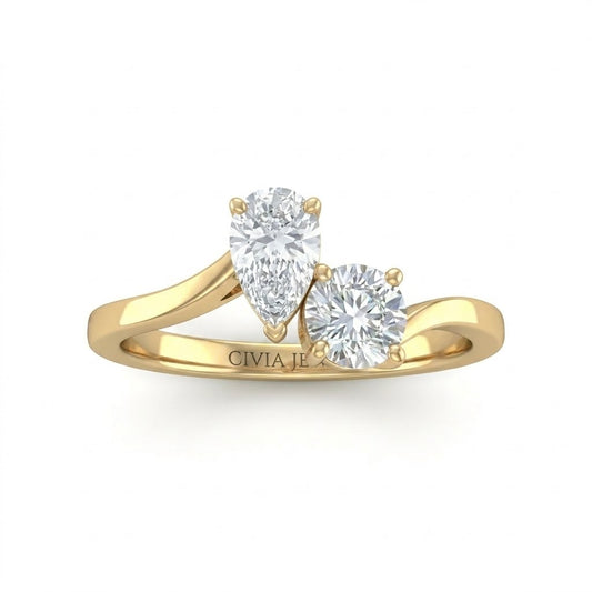 Yellow Gold Maravelle Toi et Moi Pear & Round Diamond Engagement Ring
