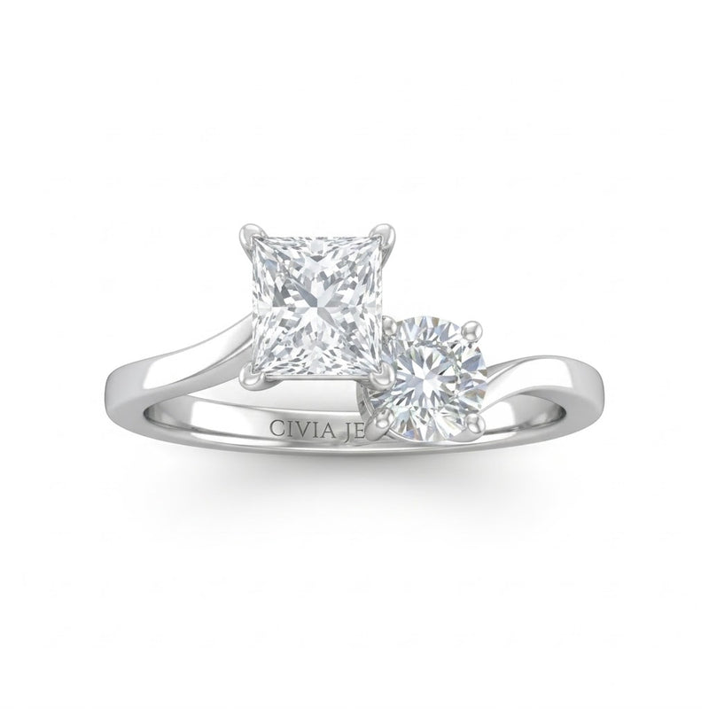 White Gold Maravelle Toi et Moi Princess & Round Diamond Engagement Ring