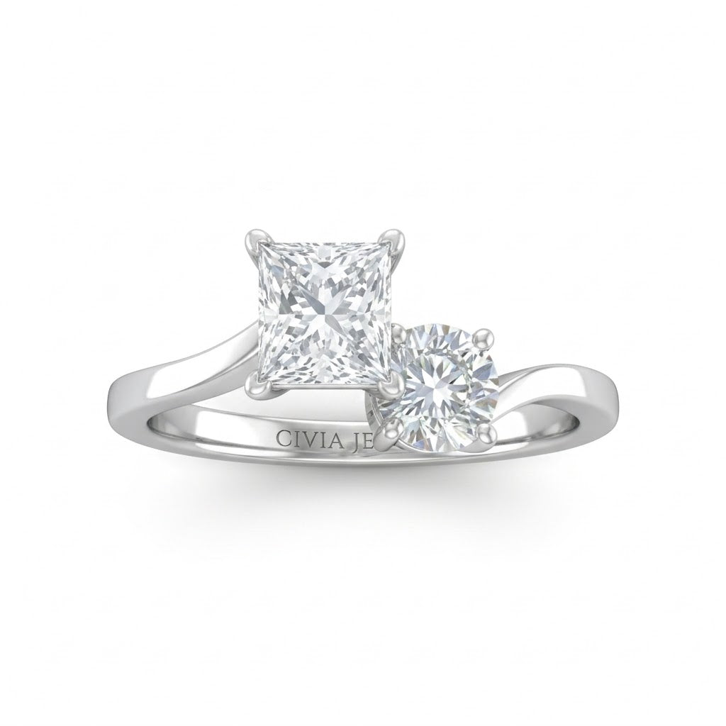 White Gold Maravelle Toi et Moi Princess & Round Diamond Engagement Ring