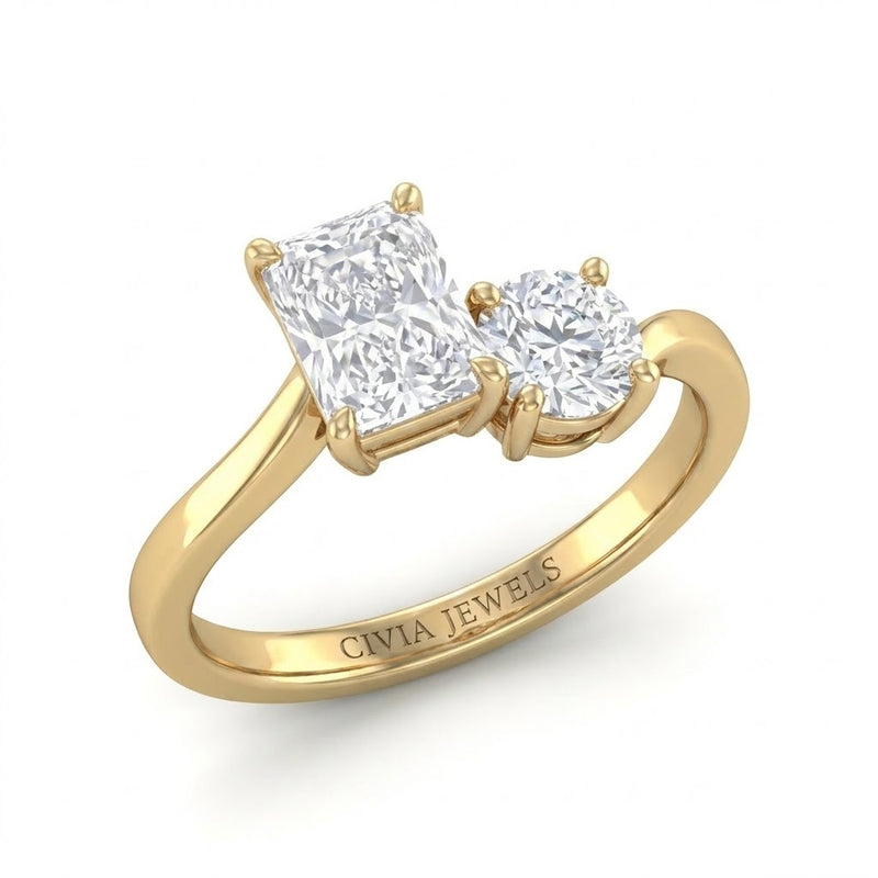 Yellow Gold Maravelle Toi et Moi Radiant & Round Diamond Engagement Ring