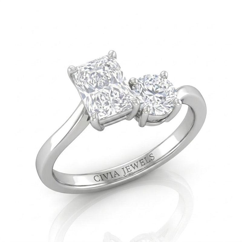 White Gold Maravelle Toi et Moi Radiant & Round Diamond Engagement Ring