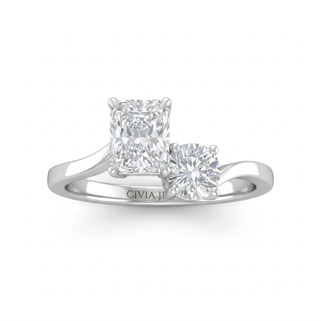 White Gold Maravelle Toi et Moi Radiant & Round Diamond Engagement Ring