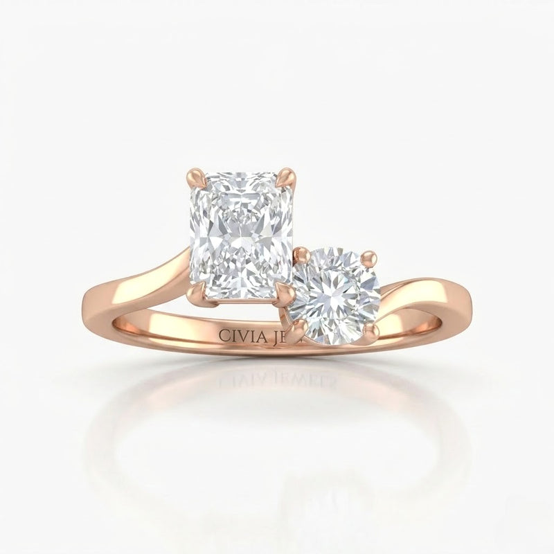 Rose Gold Maravelle Toi et Moi Radiant & Round Diamond Engagement Ring