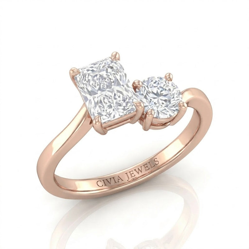 Rose Gold Maravelle Toi et Moi Radiant & Round Diamond Engagement Ring