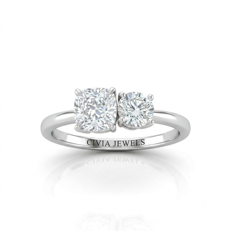 White Gold Amourique Toi et Moi Cushion & Round Diamond Engagement Ring