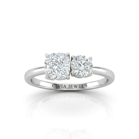 White Gold Amourique Toi et Moi Cushion & Round Diamond Engagement Ring