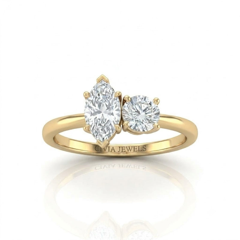Yellow Gold Amourique Toi et Moi Marquise & Round Diamond Engagement Ring