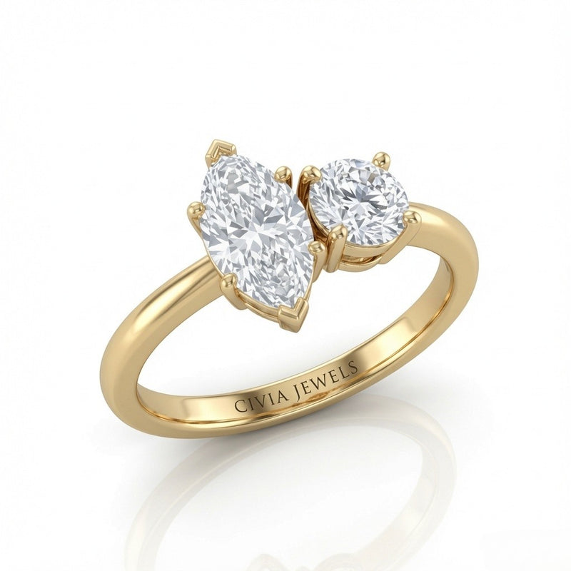 Yellow Gold Amourique Toi et Moi Marquise & Round Diamond Engagement Ring