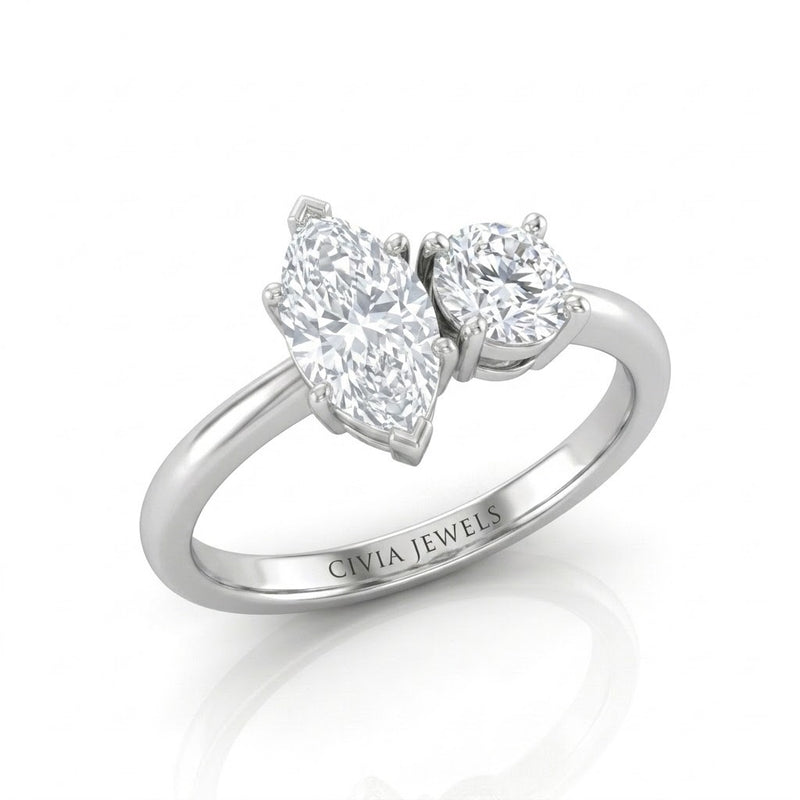 White Gold Amourique Toi et Moi Marquise & Round Diamond Engagement Ring