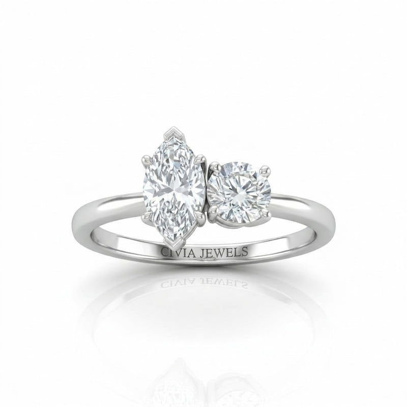 White Gold Amourique Toi et Moi Marquise & Round Diamond Engagement Ring