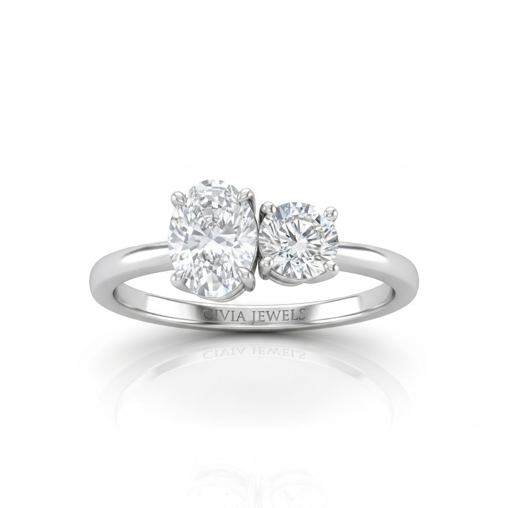 White Gold Amourique Toi et Moi Oval & Round Diamond Engagement Ring