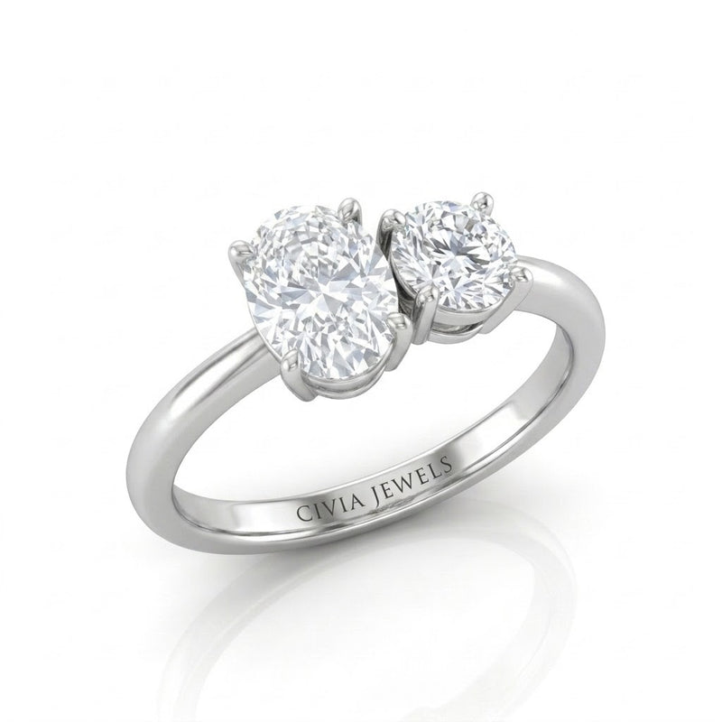 Silver Amourique Toi et Moi Oval & Round Diamond Engagement Ring