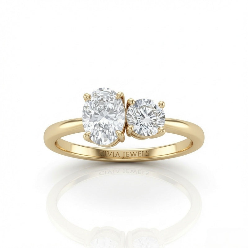 Yellow Gold Amourique Toi et Moi Oval & Round Diamond Engagement Ring
