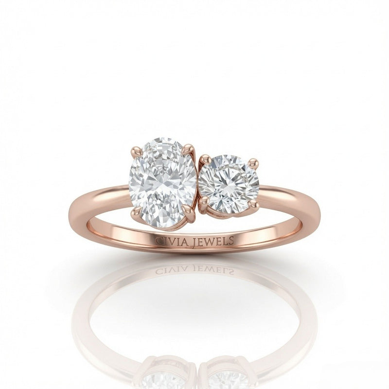 Rose Gold Amourique Toi et Moi Oval & Round Diamond Engagement Ring