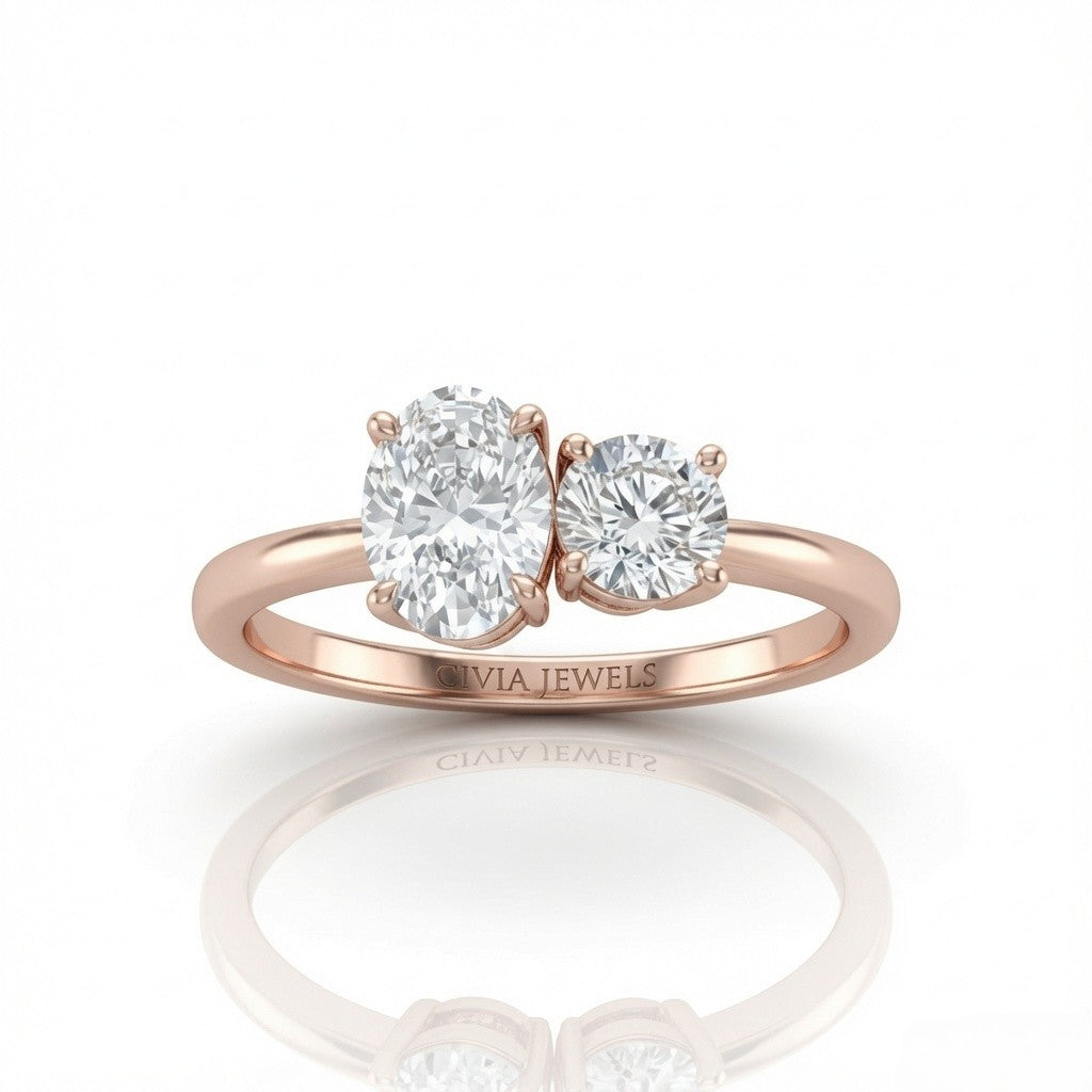 Rose Gold Amourique Toi et Moi Oval & Round Diamond Engagement Ring