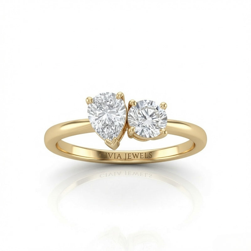 Yellow Gold Amourique Toi et Moi Pear & Round Diamond Engagement Ring