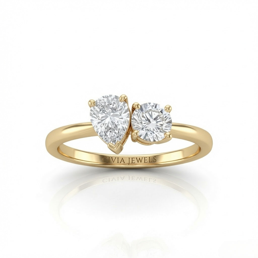 Yellow Gold Amourique Toi et Moi Pear & Round Diamond Engagement Ring
