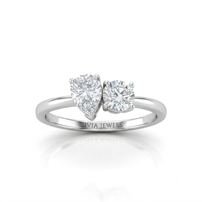 White Gold Amourique Toi et Moi Pear & Round Diamond Engagement Ring