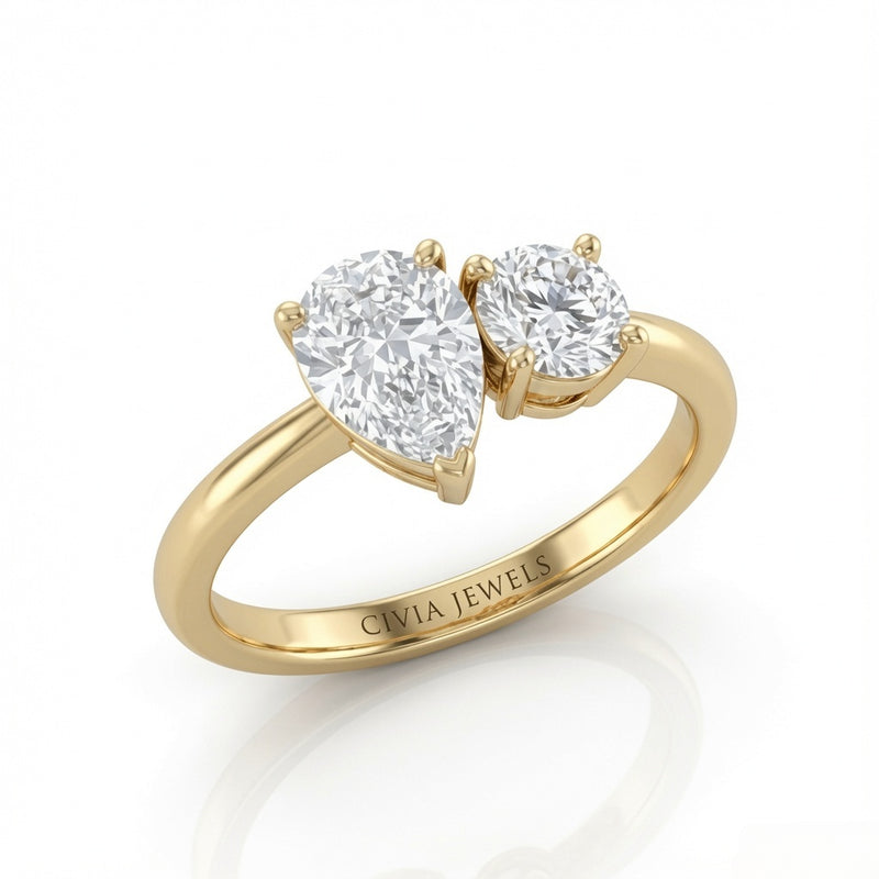 Yellow Gold Amourique Toi et Moi Pear & Round Diamond Engagement Ring