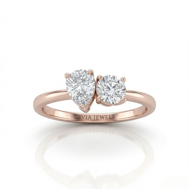 Rose Gold Amourique Toi et Moi Pear & Round Diamond Engagement Ring