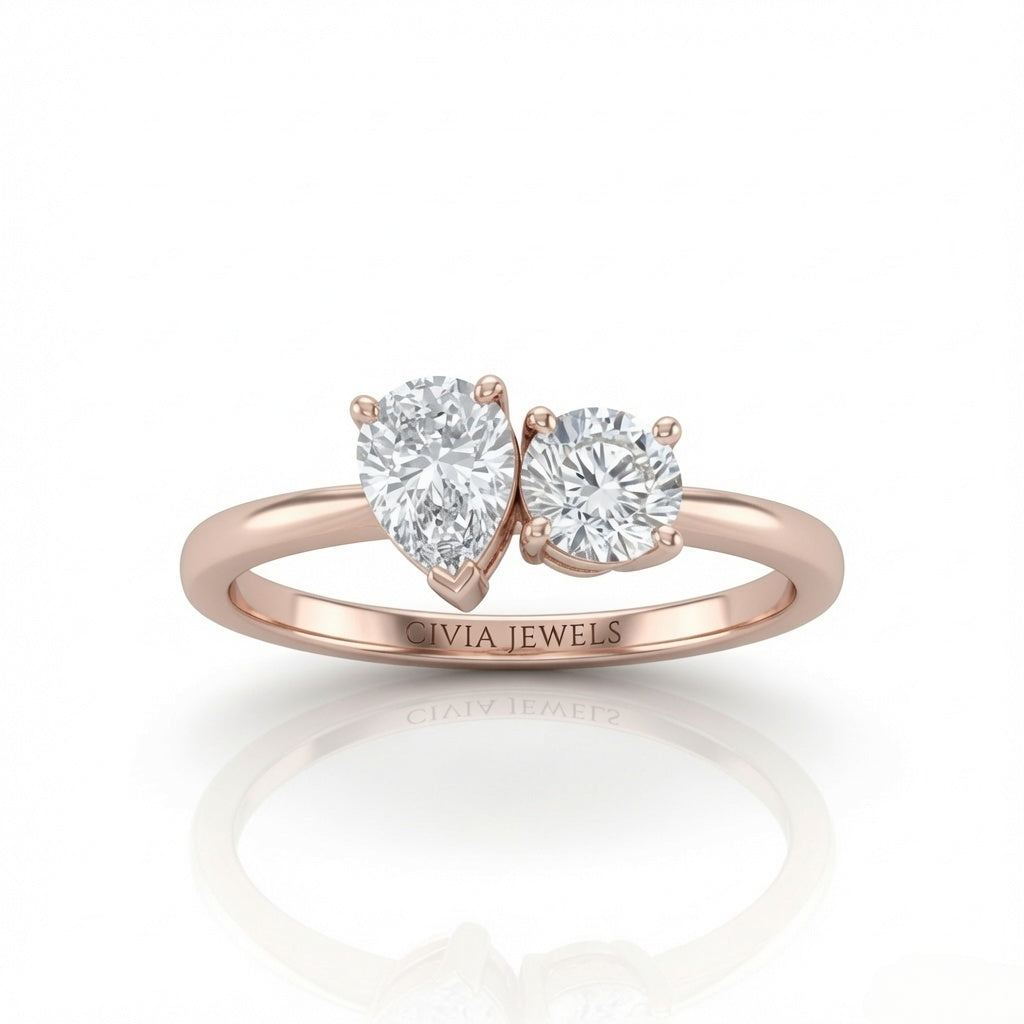 Rose Gold Amourique Toi et Moi Pear & Round Diamond Engagement Ring