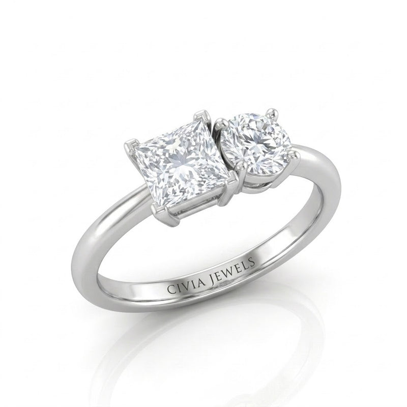 White Gold Amourique Toi et Moi Princess & Round Diamond Engagement Ring