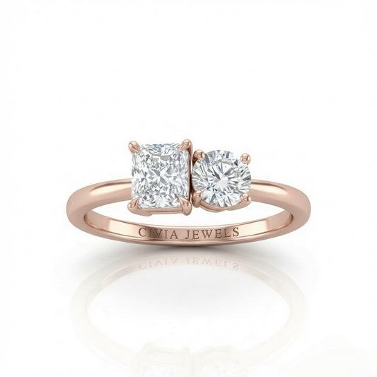 Rose Gold Amourique Toi et Moi Radiant & Round Diamond Engagement Ring