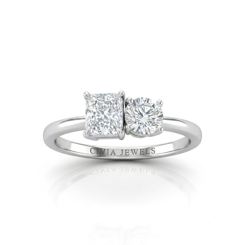 White Gold Amourique Toi et Moi Radiant & Round Diamond Engagement Ring