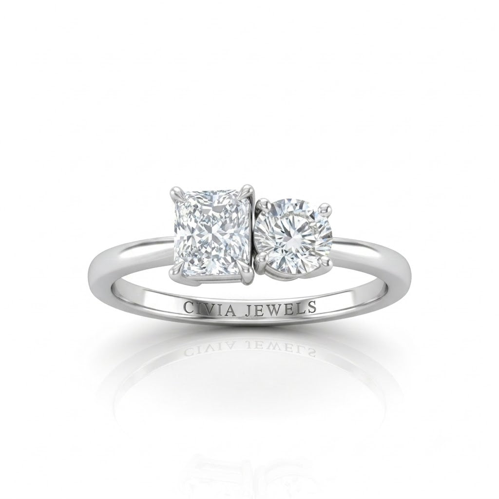 White Gold Amourique Toi et Moi Radiant & Round Diamond Engagement Ring