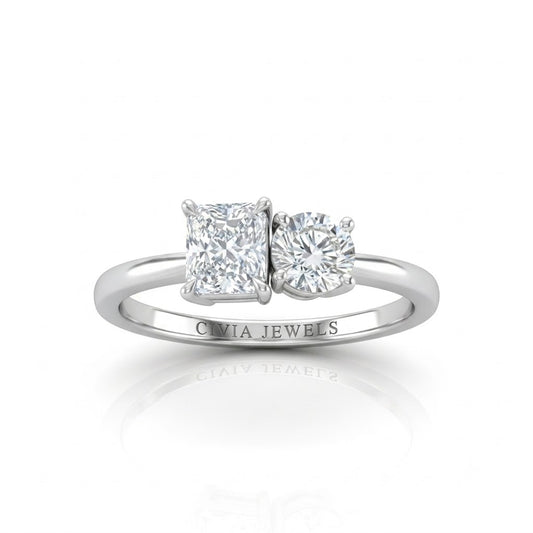 White Gold Amourique Toi et Moi Radiant & Round Diamond Engagement Ring
