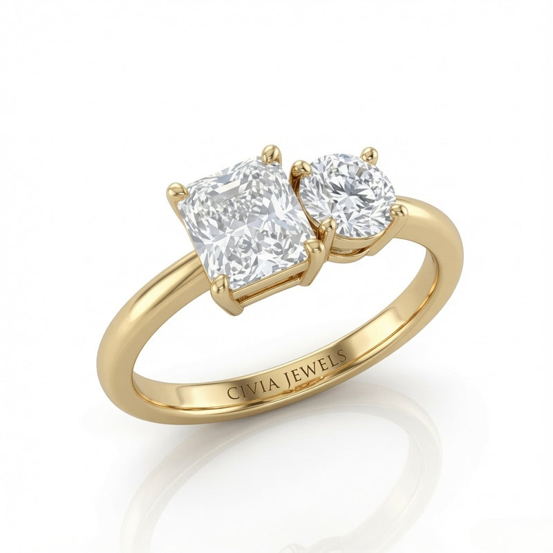 Yellow Gold Amourique Toi et Moi Radiant & Round Diamond Engagement Ring