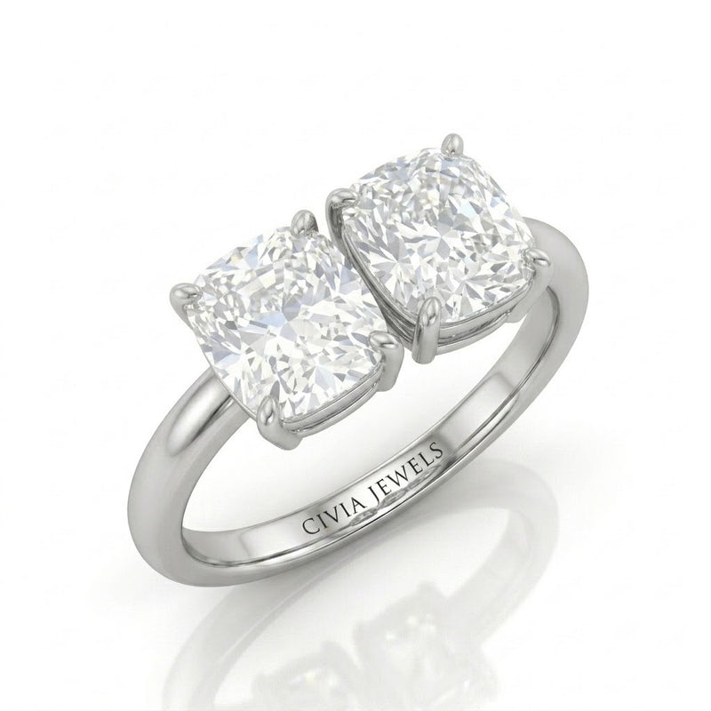 White Gold Twinelle Toi et Moi Cushion Diamond Engagement Ring