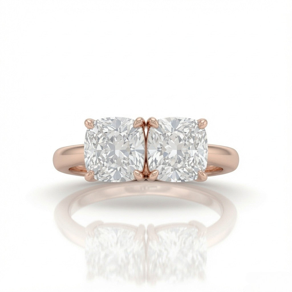 Rose Gold Twinelle Toi et Moi Cushion Diamond Engagement Ring