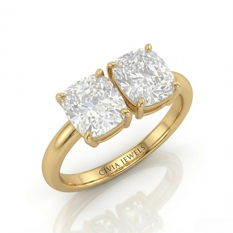 Yellow Gold Twinelle Toi et Moi Cushion Diamond Engagement Ring
