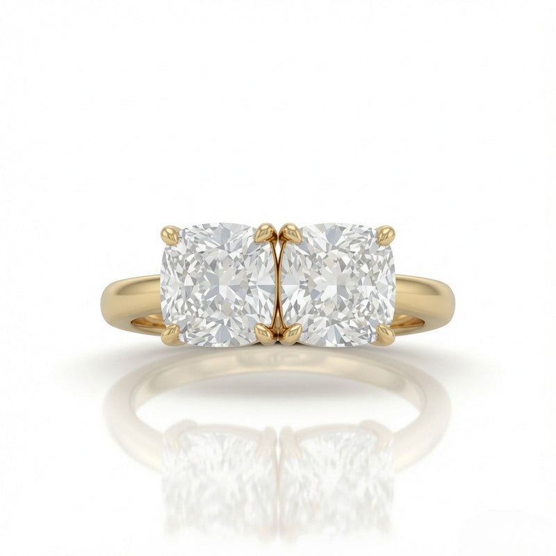 Yellow Gold Twinelle Toi et Moi Cushion Diamond Engagement Ring