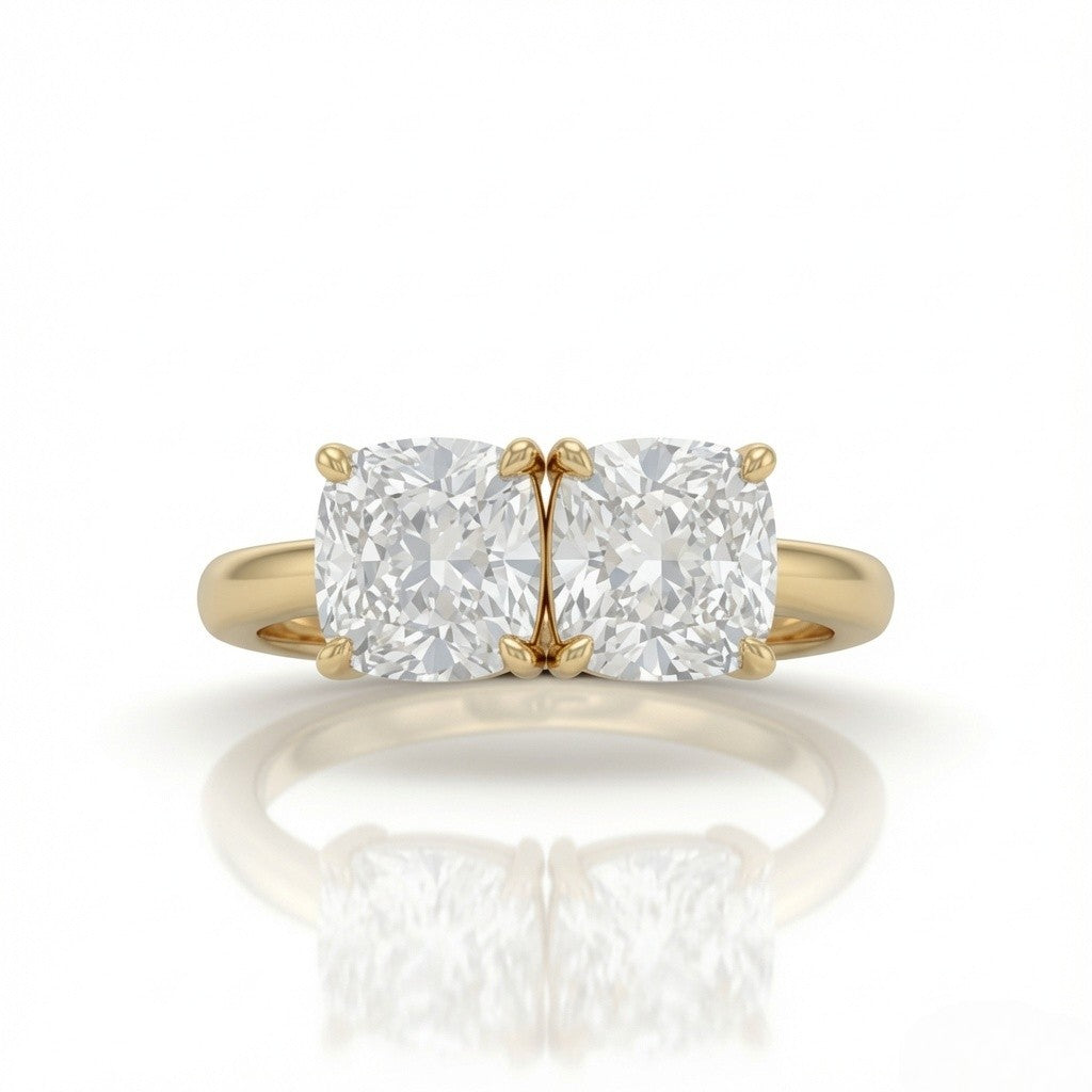Yellow Gold Twinelle Toi et Moi Cushion Diamond Engagement Ring