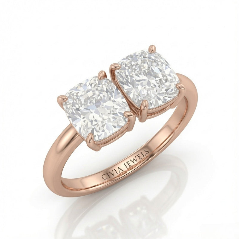 Rose Gold Twinelle Toi et Moi Cushion Diamond Engagement Ring