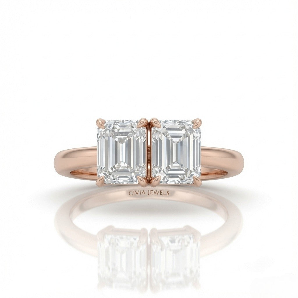 Rose Gold Twinelle Toi et Moi Emerald Diamond Engagement Ring