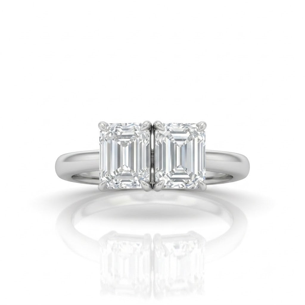 White Gold Twinelle Toi et Moi Emerald Diamond Engagement Ring