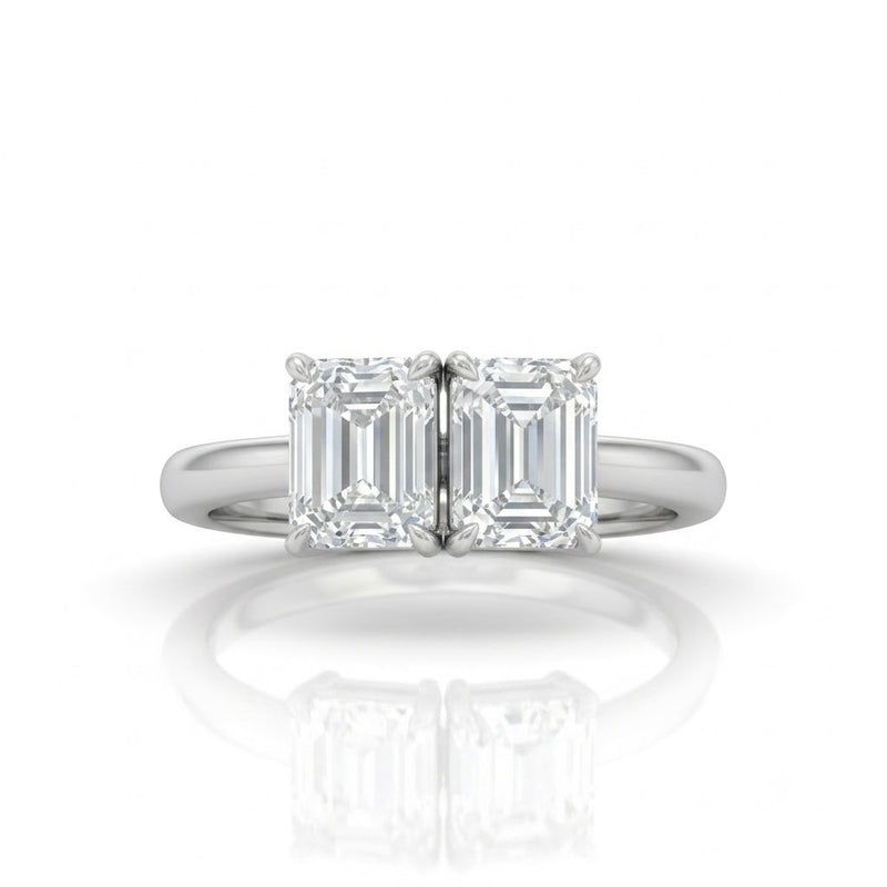 Silver Twinelle Toi et Moi Emerald Diamond Engagement Ring