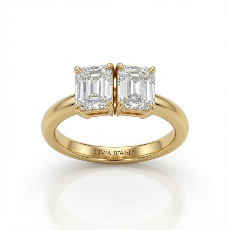 Yellow Gold Twinelle Toi et Moi Emerald Diamond Engagement Ring